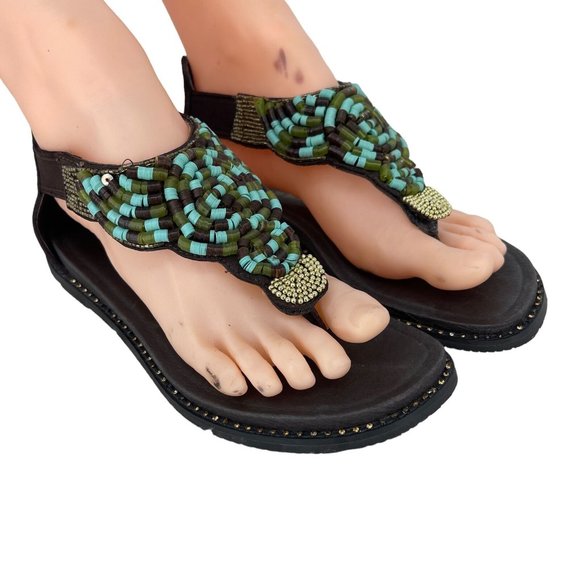 Alegria Mom 201 Leather Sandals Shoes 36 Sz 6 Beaded Kongoh Gladiators Boho - Picture 1 of 9